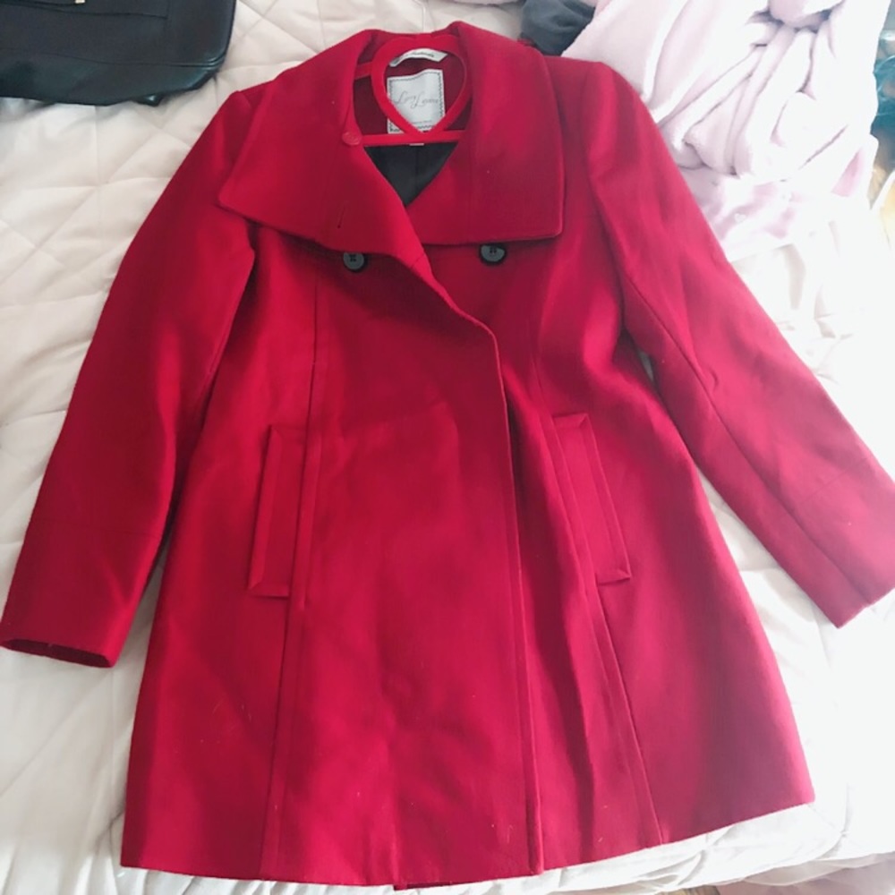 Larry Levine Red Double Breasted Peacoat